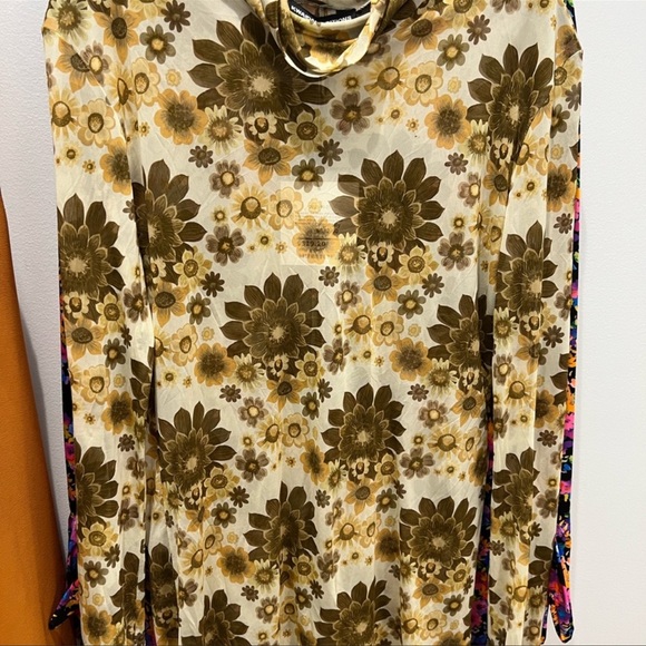 KWAIDAN Editions Vintage Print Long Sleeve Viscose Mesh Layering Floral Top - Picture 3 of 7